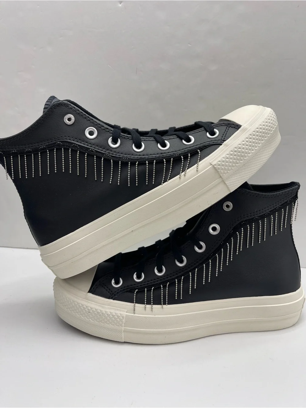 Converse A15473C CTAS LIFT HI Leather BLACK/EGRET/SILVER Platform Sneakers